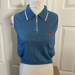 Stylish Blue Sleeveless Polo Top with Red Detail
